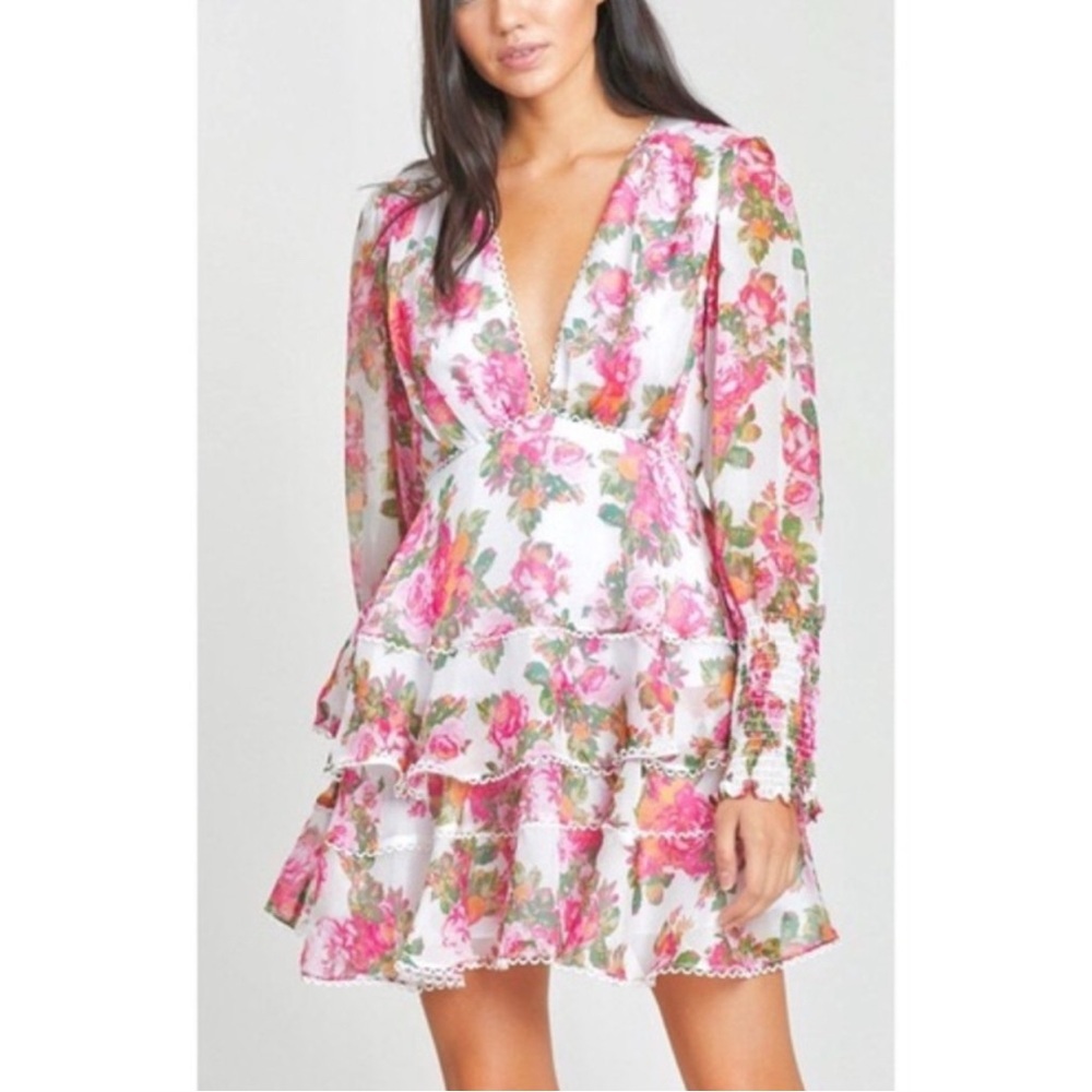 KEEPSAKE the Label Floral Mini Dress - Pink and Green